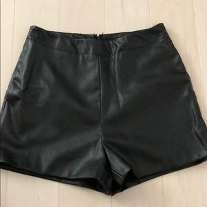 High waisted black leather shorts